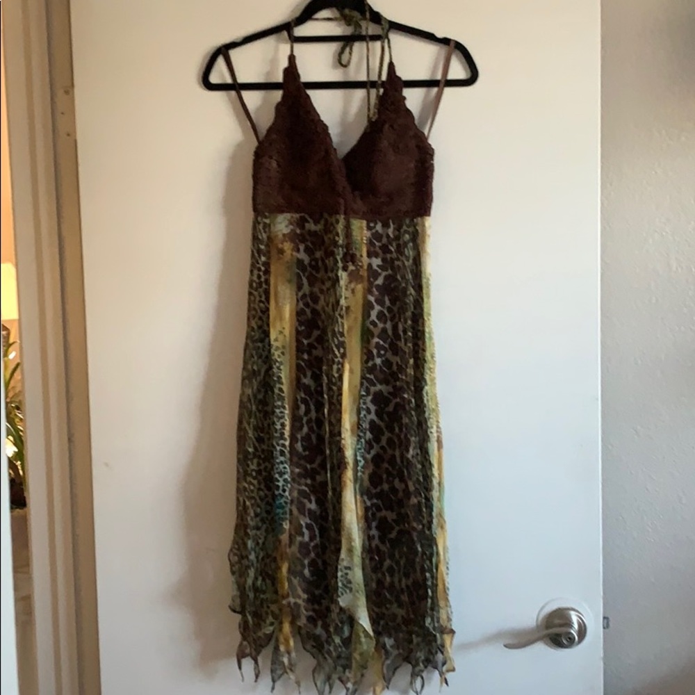 Sue wong animal print halter dress.